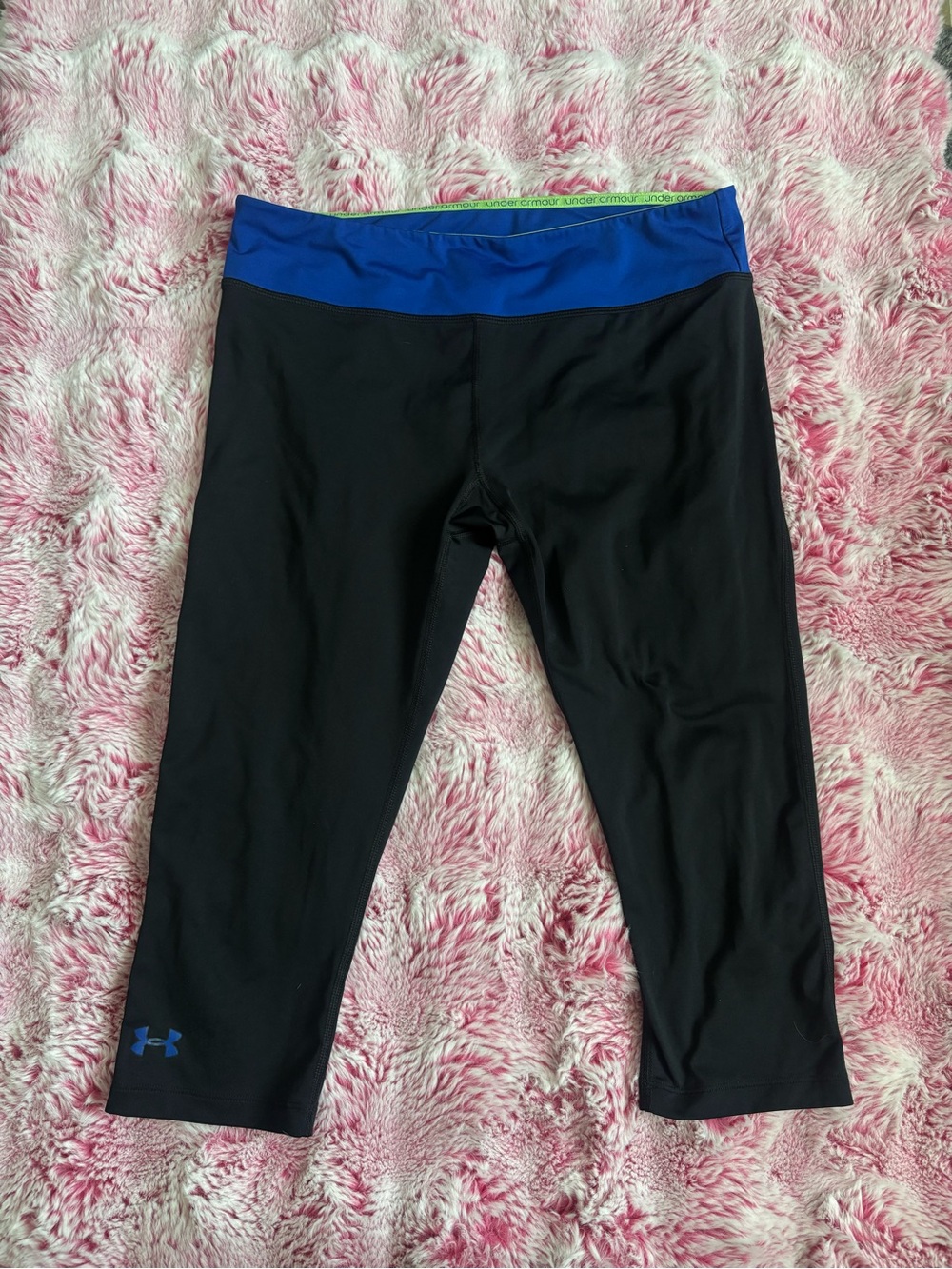 Under Armour Black Capri Leggings with Blue Waistband